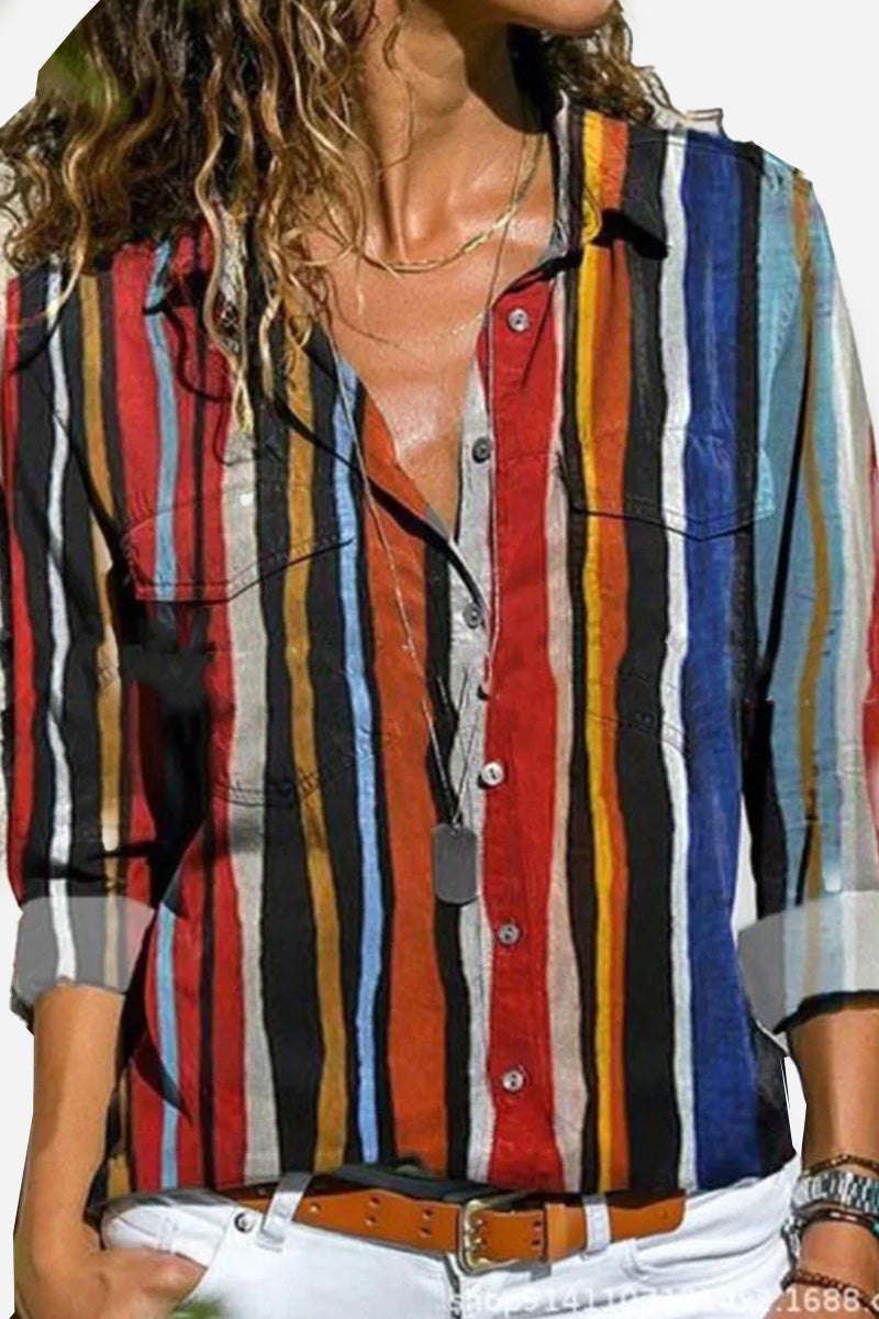 Nadège Fontclair | Colorful Vertical Stripe Long Sleeve Shirt