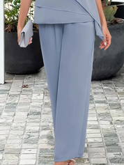 Dorothea Valmontaine | Elegant Blue Chiffon Two-Piece Pants Set