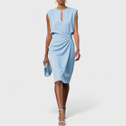 Elaine Duvoisin | Light Blue Sleeveless Ruched Midi Dress
