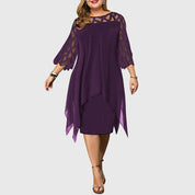 Estienne Blackvale | Purple Plus Size Lace Chiffon Midi Dress