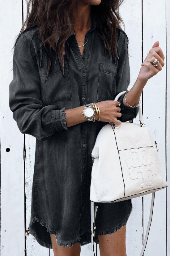 Céleste Beaurivage | Washed Denim Shirt Dress Long Sleeve
