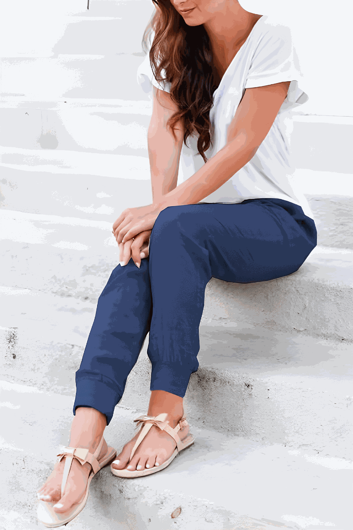 Seraphina Wentford | Beige Linen Drawstring Jogger Pants with Elastic Ankle Cuffs