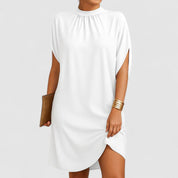 Elienne Voscourt | Pink Mock Neck Batwing Split Sleeve Midi Dress