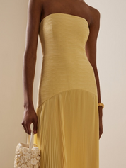 Éliane Montserrat | Sage Green Strapless Pleated Maxi Gown