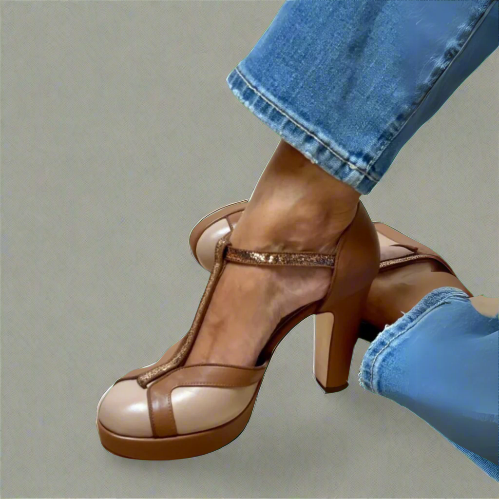 Margolaine Ashvere | Brown T-Strap Platform Heeled Sandals