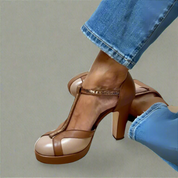 Margolaine Ashvere | Brown T-Strap Platform Heeled Sandals