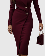 Vivienne Dunmorrow | Burgundy Long Sleeve V-Neck Midi Pencil Dress