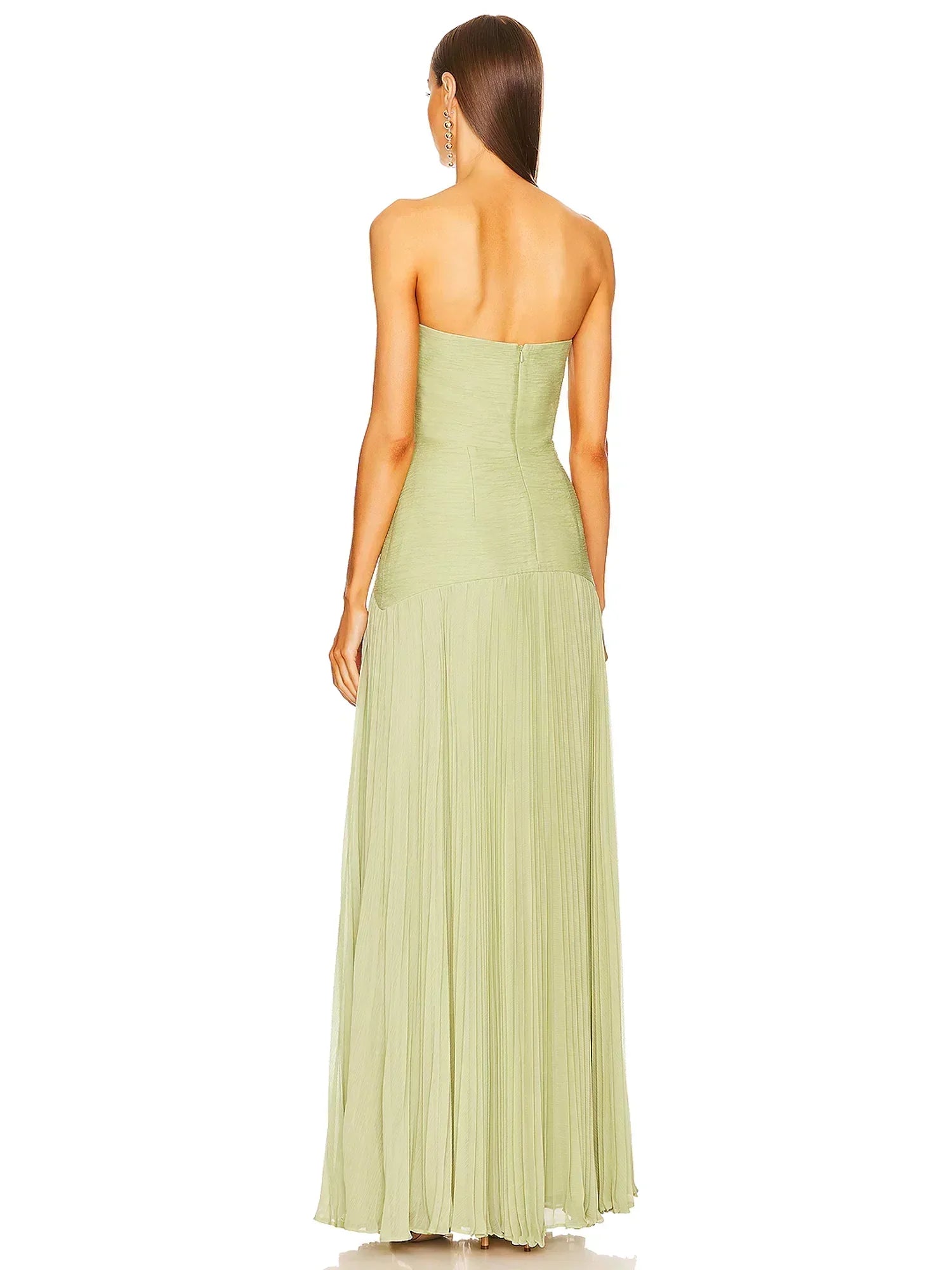 Éliane Montserrat | Sage Green Strapless Pleated Maxi Gown