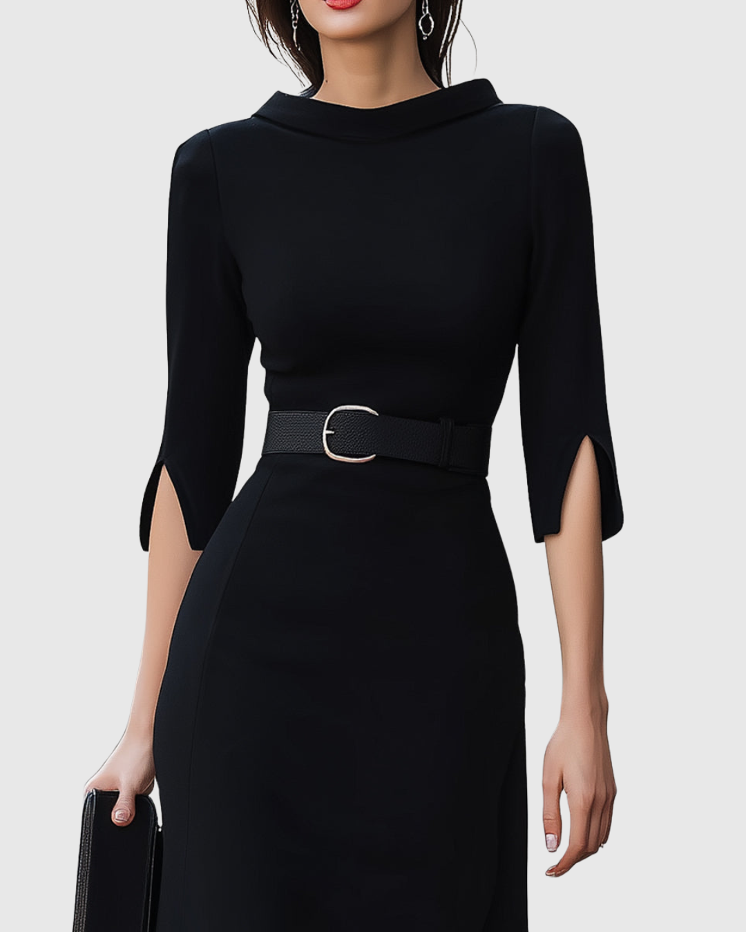 Theodora Blackwell | Classic Black Belted Midi Dress