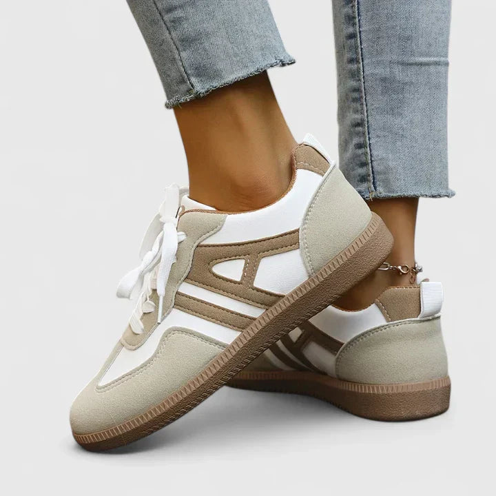Seraphina Montclair | Orthopedic Lace-Up Sneakers in Beige & White
