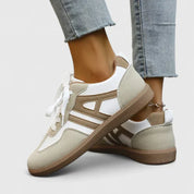 Felicienne Hartbourne | Beige & White Lace-Up Retro Sneakers