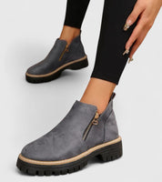 Lysandra Beauvois | Black Suede Ankle Boots with Gold Zip