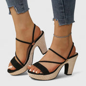 Seraphina Delvaux | Black Strappy Platform Block Heel Sandals