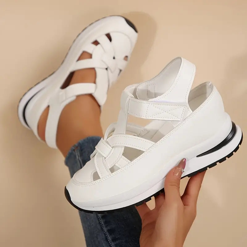 Lysette Cavonbridge | White Platform Sandals with Velcro Strap