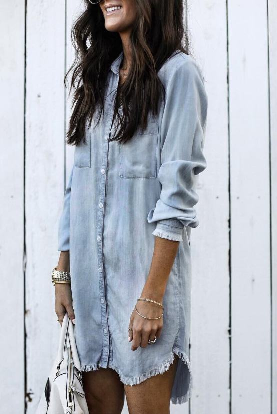 Céleste Beaurivage | Washed Denim Shirt Dress Long Sleeve
