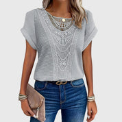 Clarisse Montveil | Cream Lace Detail Waffle Knit Blouse