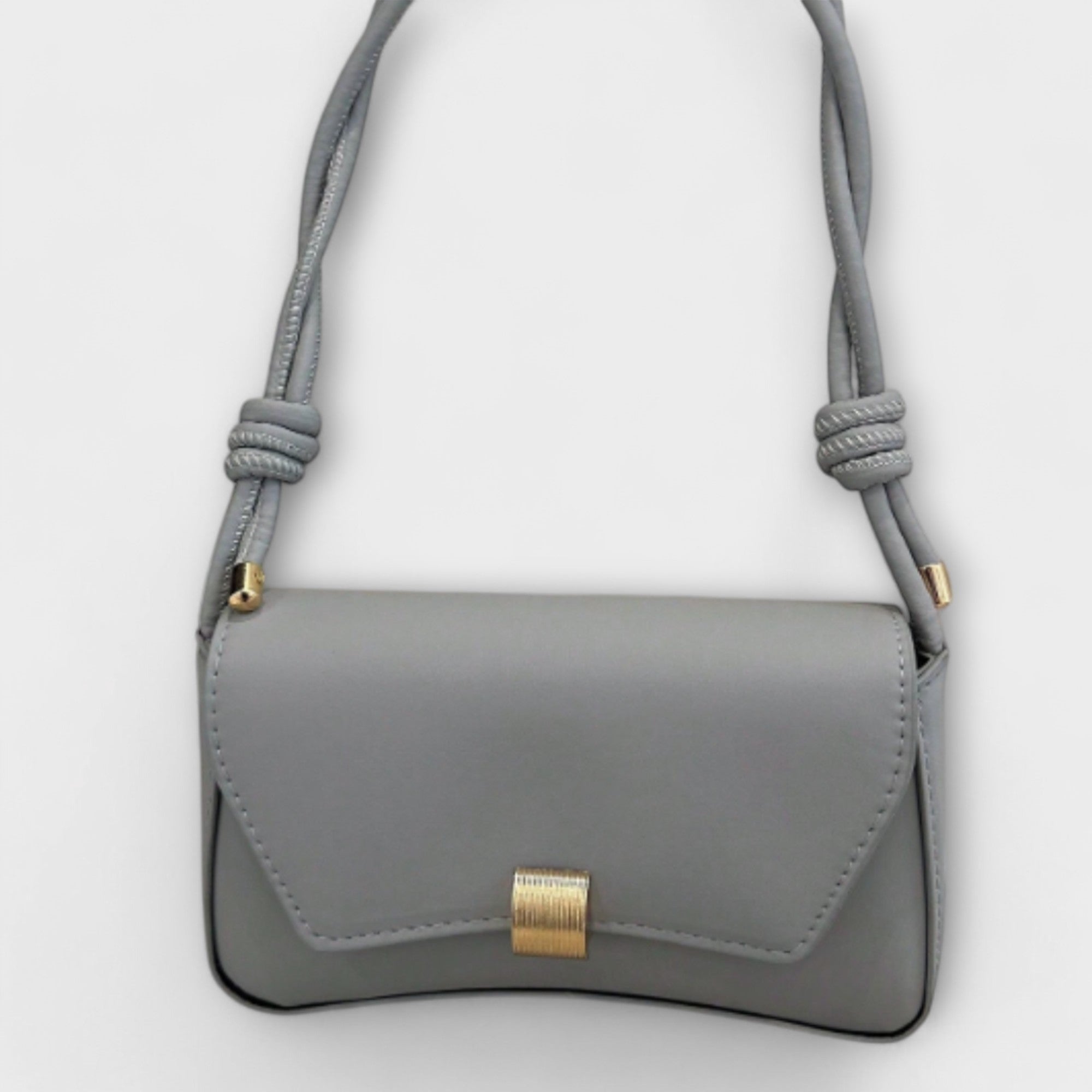 Amélie Courbet | Beige Faux Leather Shoulder Bag with Gold Clasp