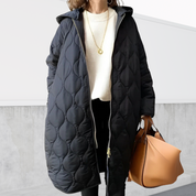 Eloise Hartbourne | Oversized Quilted Hooded Parka Coat in Navy