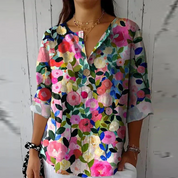 Celestine Wainwright | Chic Floral Print V-Neck Blouse