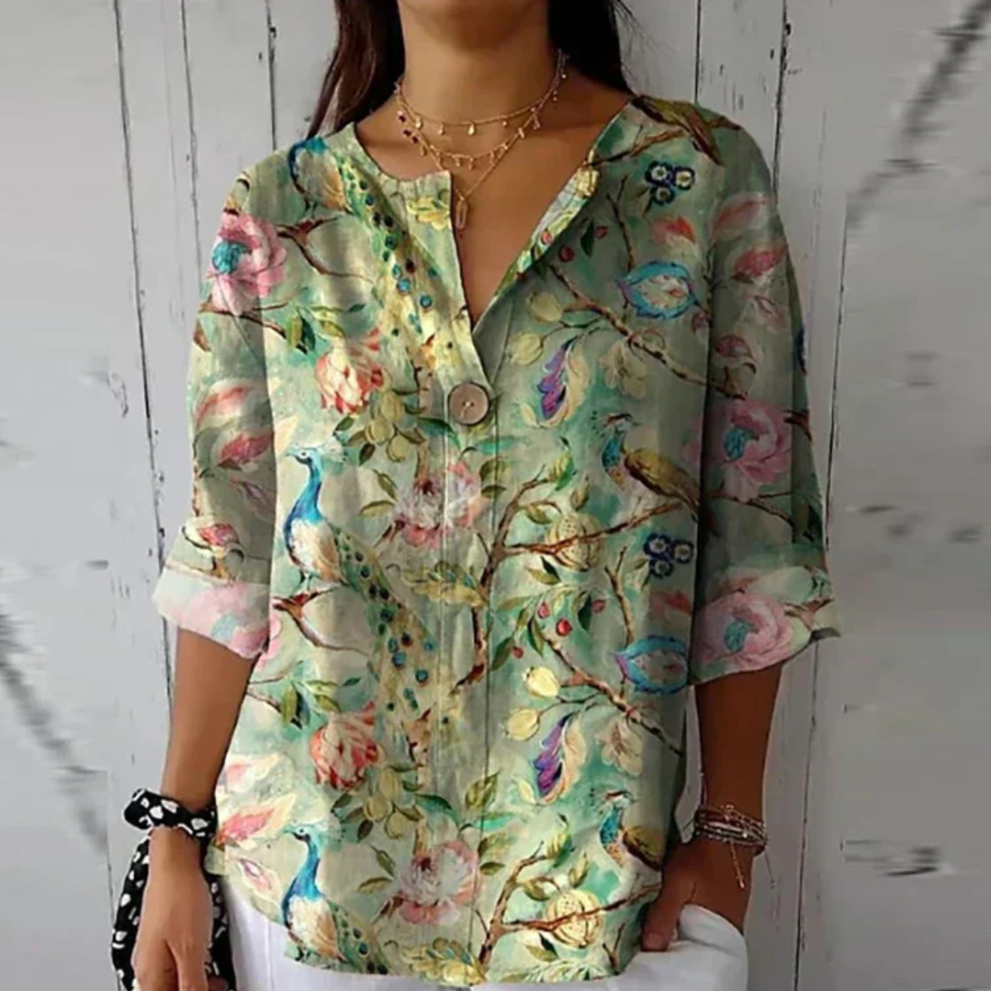 Celestine Wainwright | Chic Floral Print V-Neck Blouse