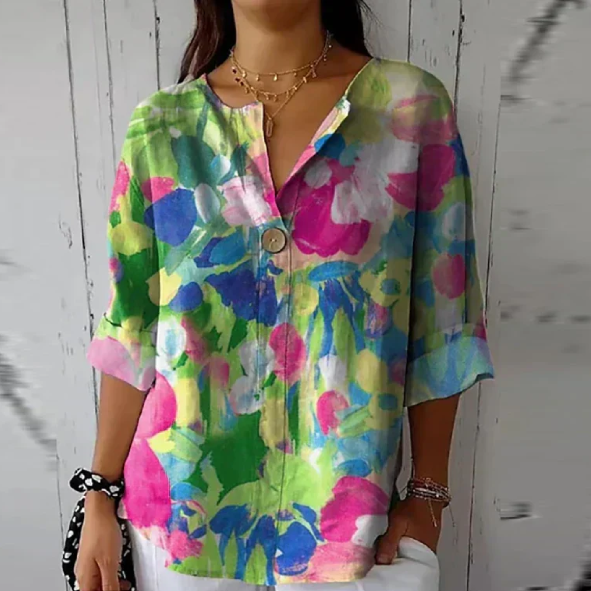 Celestine Wainwright | Chic Floral Print V-Neck Blouse