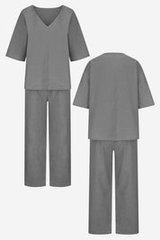Vittoria Dunmore | Red V-Neck Batwing Top & Straight-Leg Pants Set