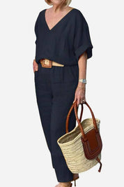 Vittoria Dunmore | Red V-Neck Batwing Top & Straight-Leg Pants Set