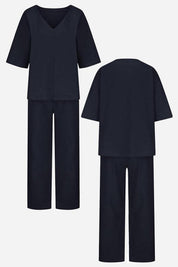 Vittoria Dunmore | Red V-Neck Batwing Top & Straight-Leg Pants Set