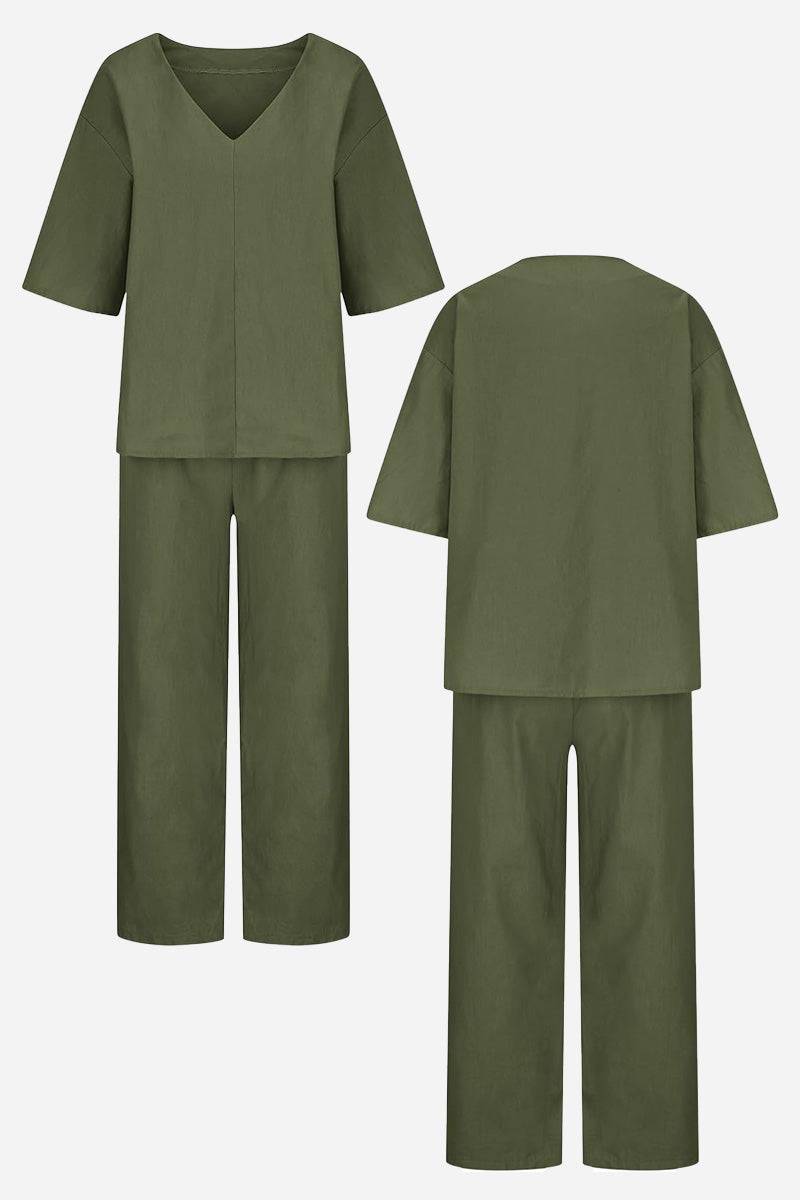 Vittoria Dunmore | Red V-Neck Batwing Top & Straight-Leg Pants Set