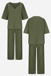 Vittoria Dunmore | Red V-Neck Batwing Top & Straight-Leg Pants Set