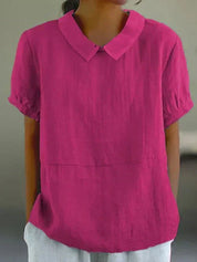 Roseline Hartbourne | Sky Blue Peter Pan Collar Linen-Look Top