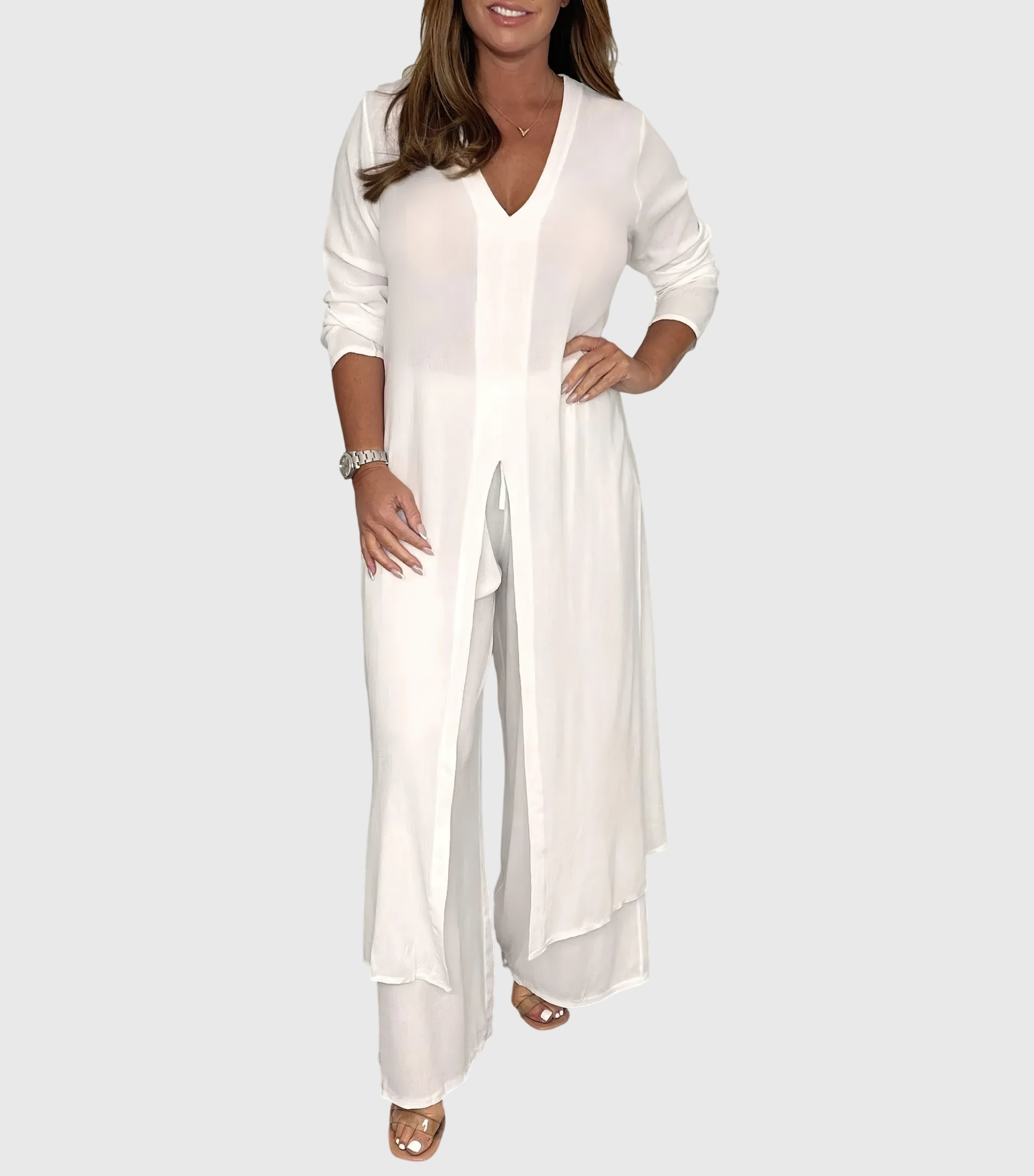 Aurienne Blackvale | Sage Green Long Blouse & Wide-Leg Pants Set