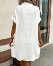 Doriane Villecourt | White Button-Down Shirt Dress with Pockets