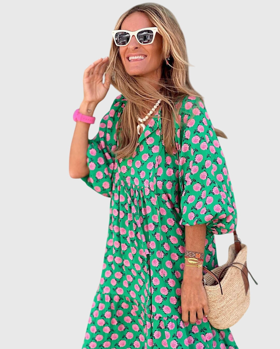 Seraphina Vosbourne | Green Floral Boho Maxi Dress