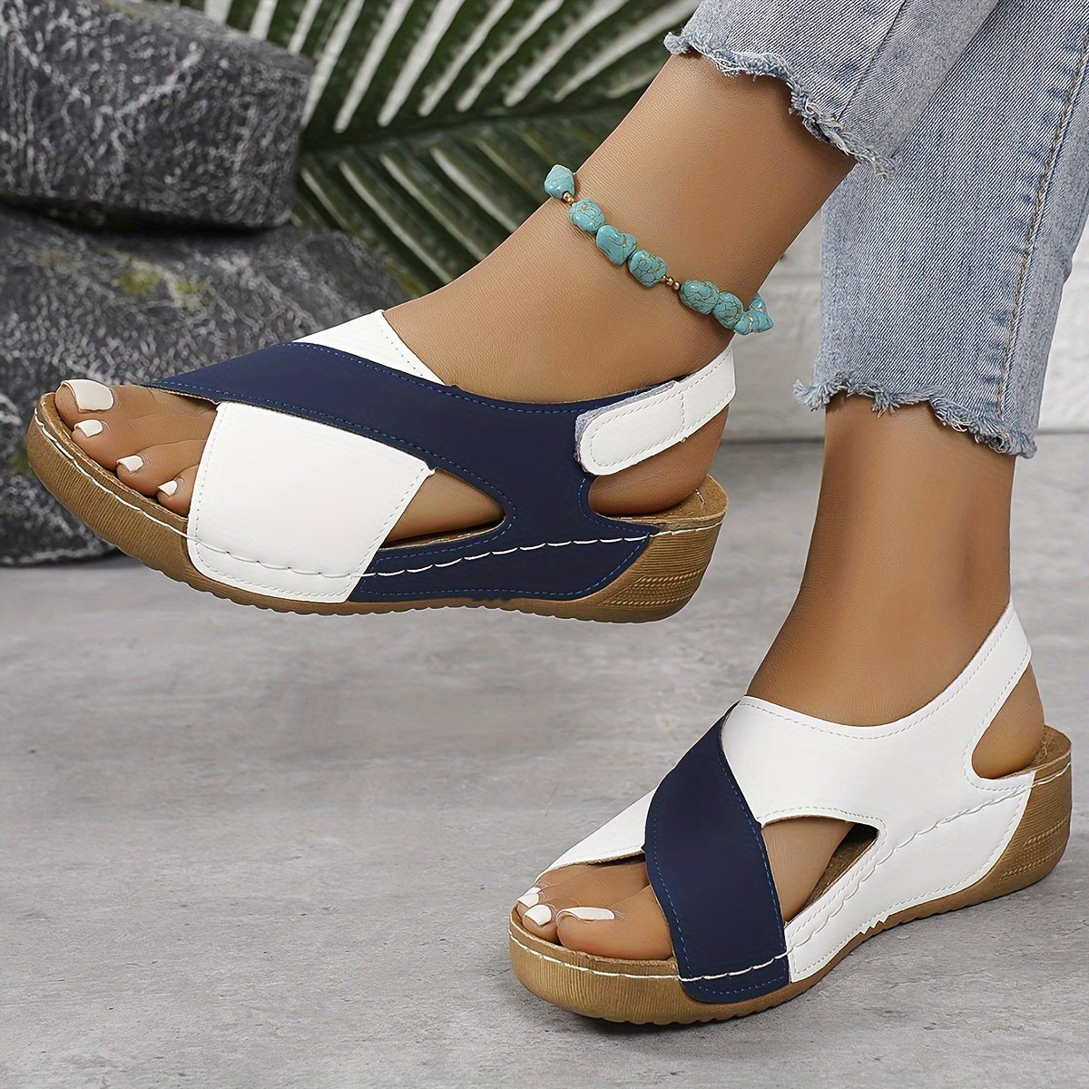 Claudette Harbourne | Navy & White Colorblock Wedge Sandal