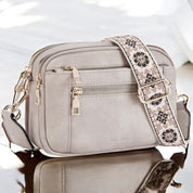 Henriette Beausoleil | White Leather Crossbody Bag with Floral Strap