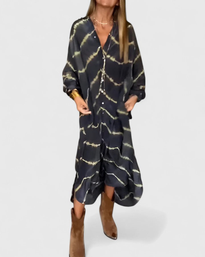 Genevieve Aldermoor | Tie-Dye Print Oversized Midi Shirt Dress