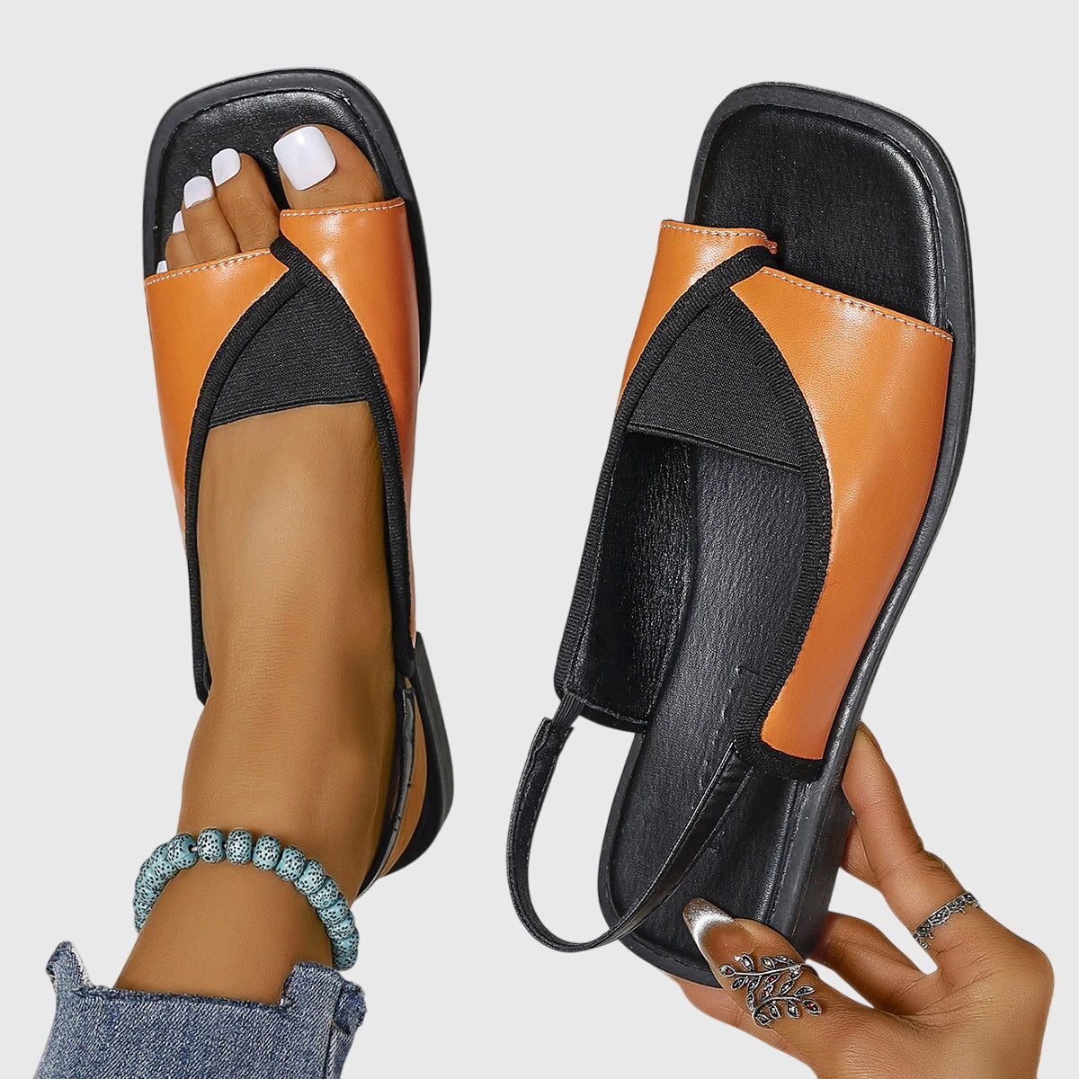 Lucette Vanbois | Square Toe Colorblock Slip-On Flat Sandals