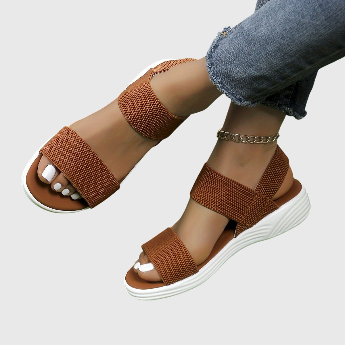 Auriane Whitfield | Black Double-Strap Orthopedic Flat Sandals