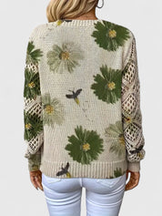Rosalinde Fonteclair | Floral Knit V-Neck Sweater with Lace Sleeves