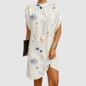 Elienne Voscourt | Pink Mock Neck Batwing Split Sleeve Midi Dress