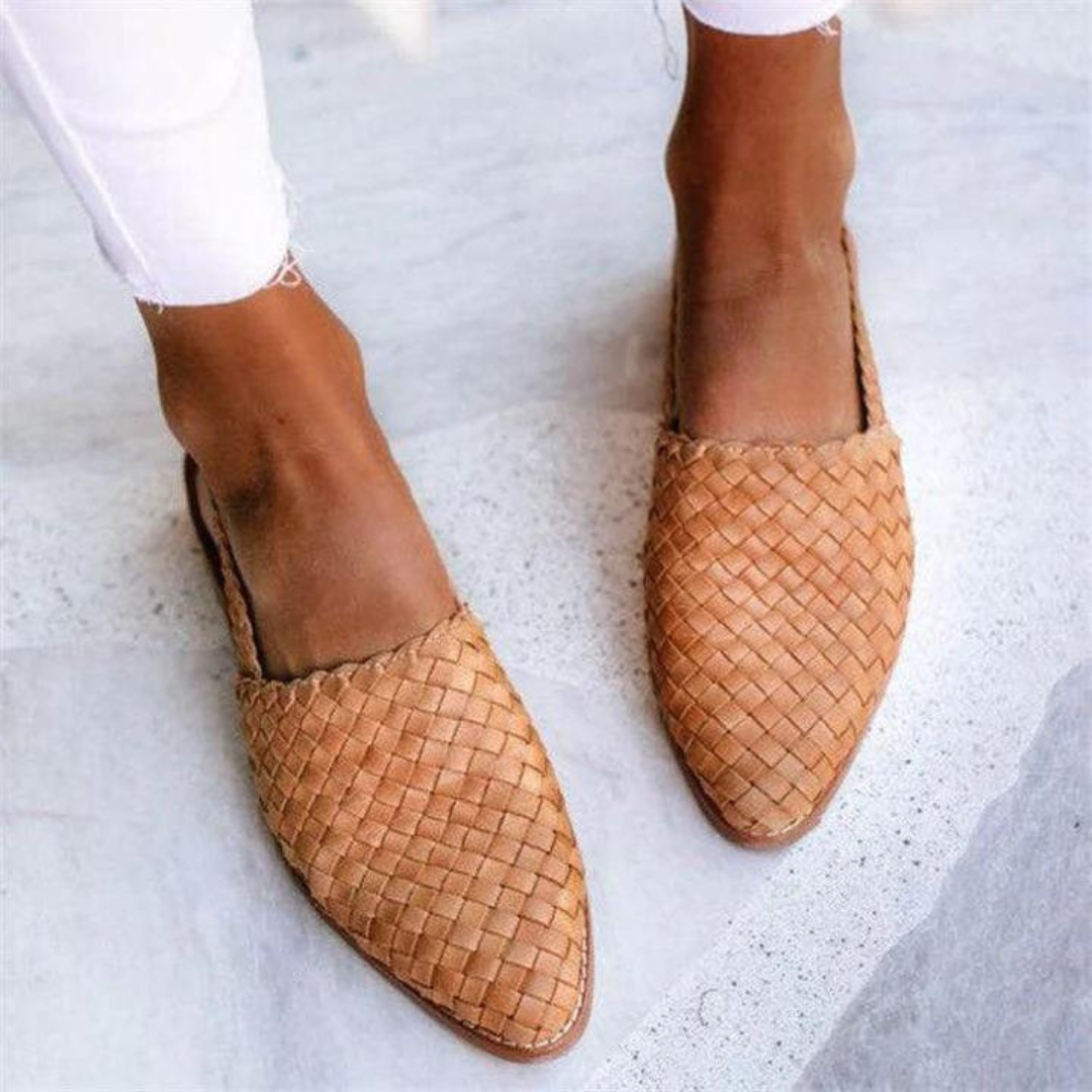 Serena Whitbourne | Brown Woven Vegan Leather Slingback Flats