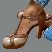 Margolaine Ashvere | Brown T-Strap Platform Heeled Sandals