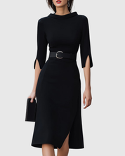 Theodora Blackwell | Classic Black Belted Midi Dress