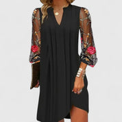 Genevra Hartfield | Black Mesh Embroidered Sleeve Mini Dress