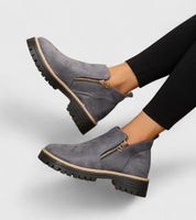 Lysandra Beauvois | Black Suede Ankle Boots with Gold Zip
