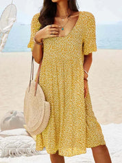 Fleurette Dawnvale | Blue Ditsy Floral V-Neck Smock Midi Dress