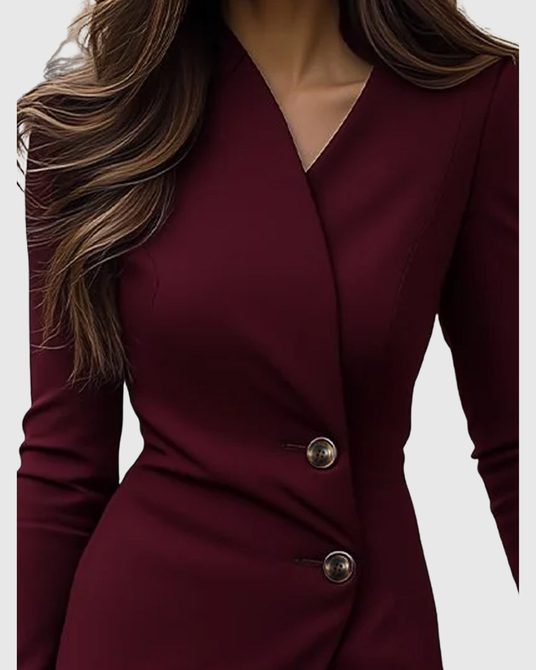 Vivienne Dunmorrow | Burgundy Long Sleeve V-Neck Midi Pencil Dress