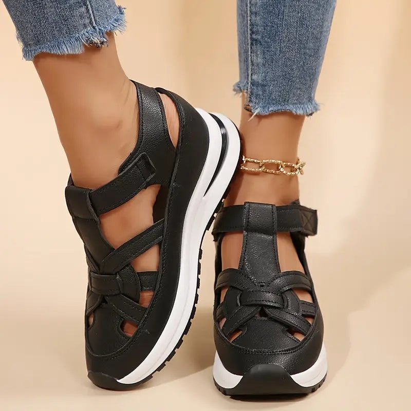 Lysette Cavonbridge | White Platform Sandals with Velcro Strap