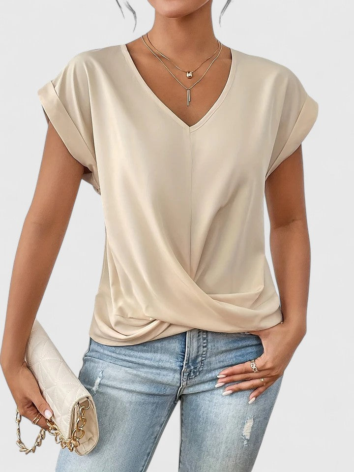 Elspeth Montclair | Beige V-Neck Twist Front Blouse